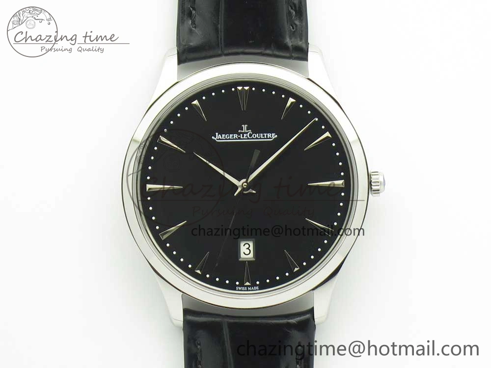 Master Ultra Thin Date 1288420 SS ZF 1:1 Best Edition Black Dial on Black Leather Strap A899 1