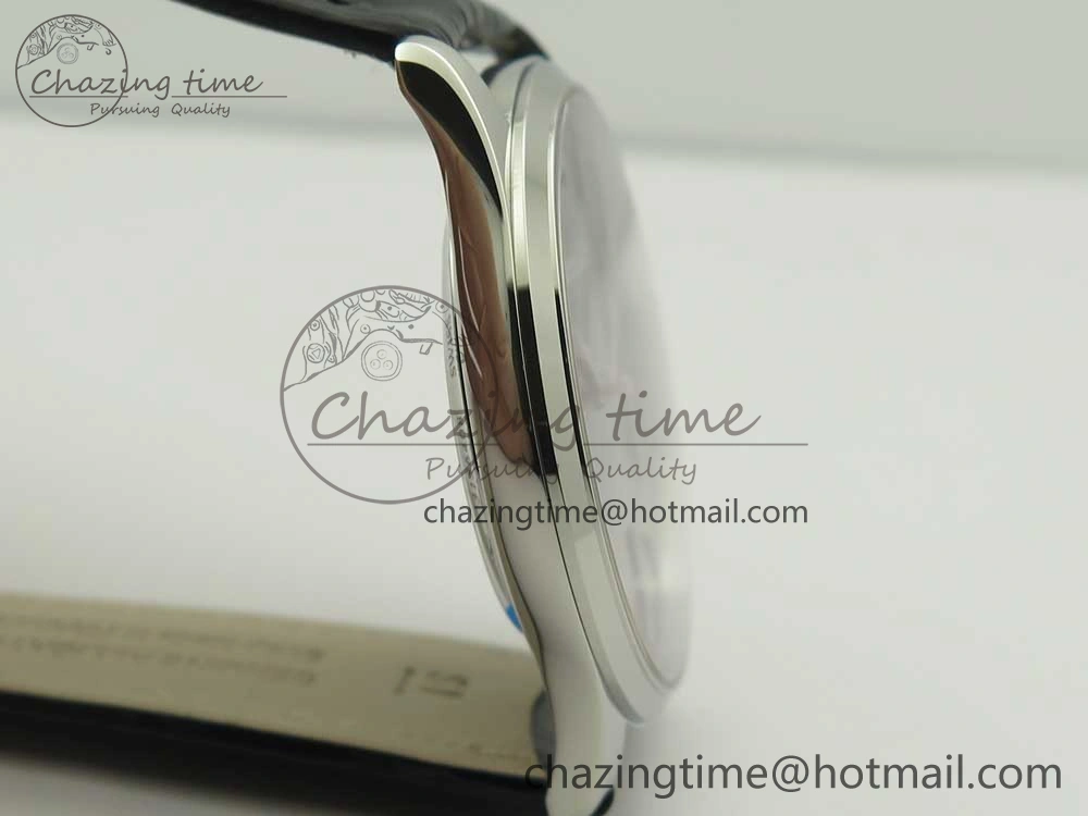 Master Ultra Thin Date 1288420 SS ZF 1:1 Best Edition Black Dial on Black Leather Strap A899 1