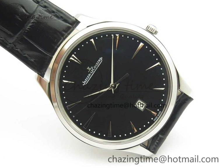 Master Ultra Thin Date 1288420 SS ZF 1:1 Best Edition Black Dial on Black Leather Strap A899 1