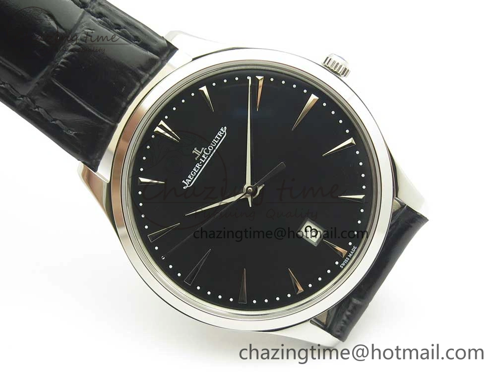 Master Ultra Thin Date 1288420 SS ZF 1:1 Best Edition Black Dial on Black Leather Strap A899 1
