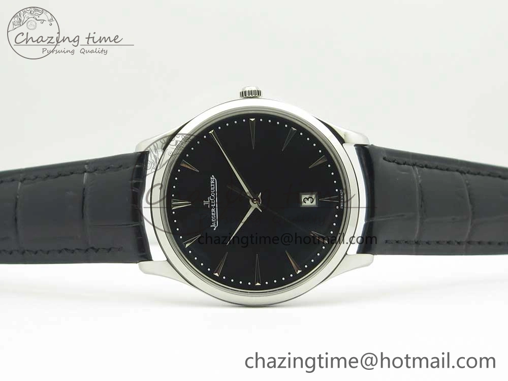 Master Ultra Thin Date 1288420 SS ZF 1:1 Best Edition Black Dial on Black Leather Strap A899 1