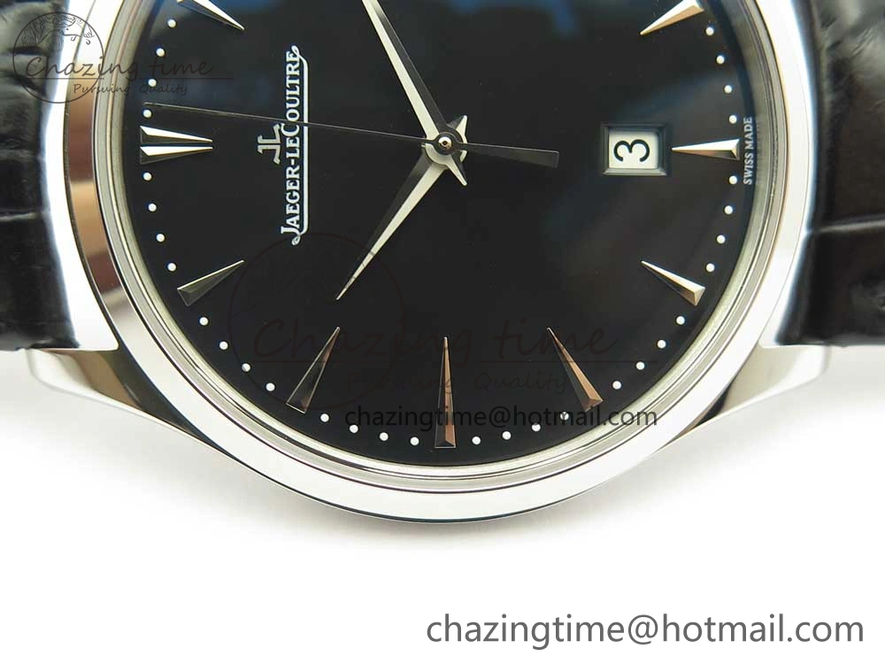 Master Ultra Thin Date 1288420 SS ZF 1:1 Best Edition Black Dial on Black Leather Strap A899 1
