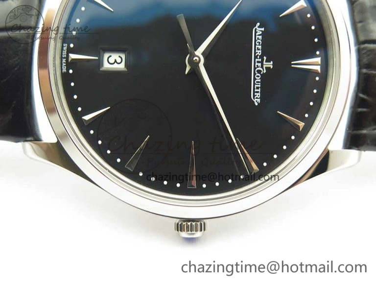 Master Ultra Thin Date 1288420 SS ZF 1:1 Best Edition Black Dial on Black Leather Strap A899 1