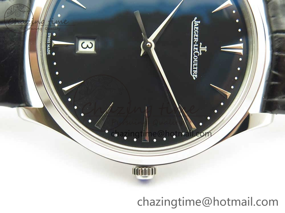 Master Ultra Thin Date 1288420 SS ZF 1:1 Best Edition Black Dial on Black Leather Strap A899 1