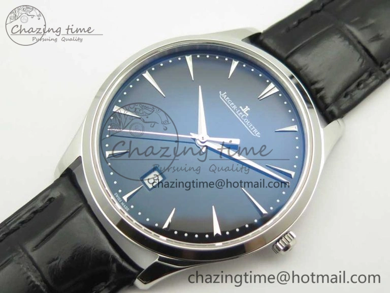 Master Ultra Thin Date 1288420 SS ZF 1:1 Best Edition Black Dial on Black Leather Strap A899 1