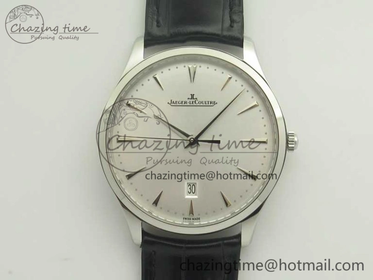 Master Ultra Thin Date 1288420 SS ZF 1:1 Best Edition Silver Dial on Black Leather Strap A899 1