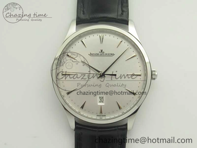 Master Ultra Thin Date 1288420 SS ZF 1:1 Best Edition Silver Dial on Black Leather Strap A899 1