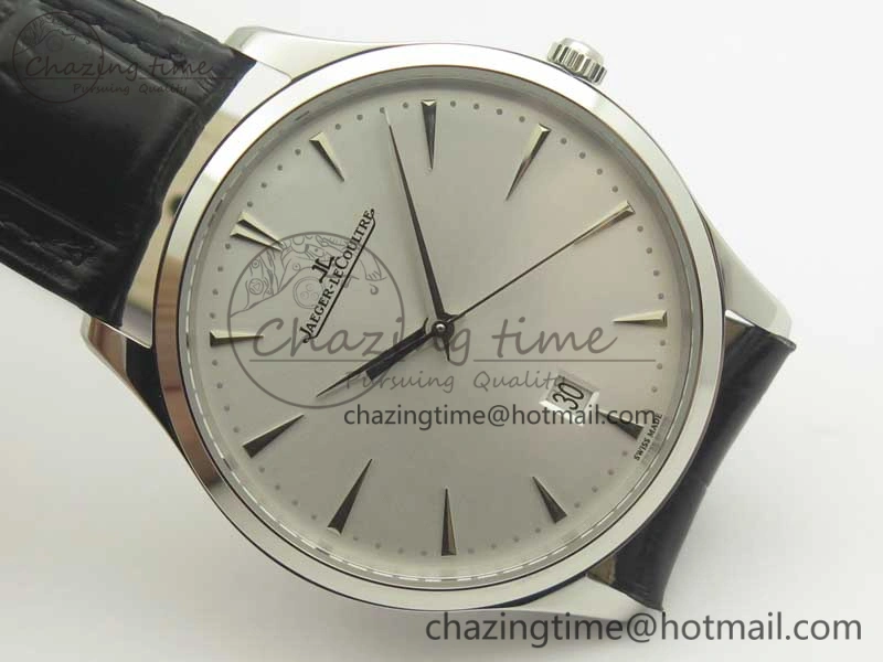 Master Ultra Thin Date 1288420 SS ZF 1:1 Best Edition Silver Dial on Black Leather Strap A899 1