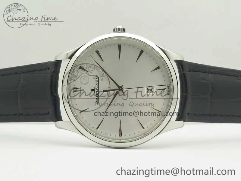 Master Ultra Thin Date 1288420 SS ZF 1:1 Best Edition Silver Dial on Black Leather Strap A899 1
