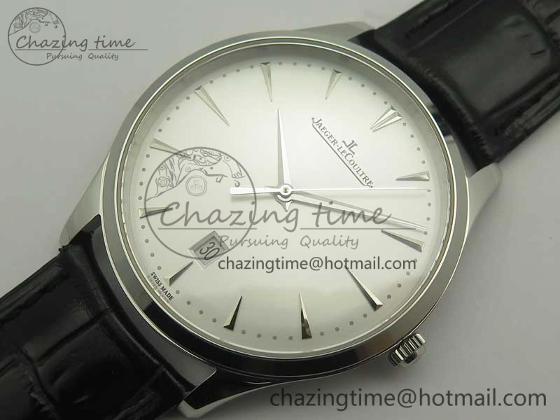 Master Ultra Thin Date 1288420 SS ZF 1:1 Best Edition Silver Dial on Black Leather Strap A899 1