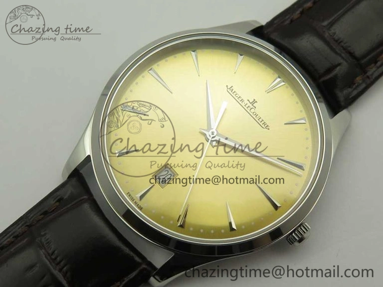 Master Ultra Thin Date 1288420 ZF 1:1 Best Edition Gold Dial on Brown Leather Strap A899 1