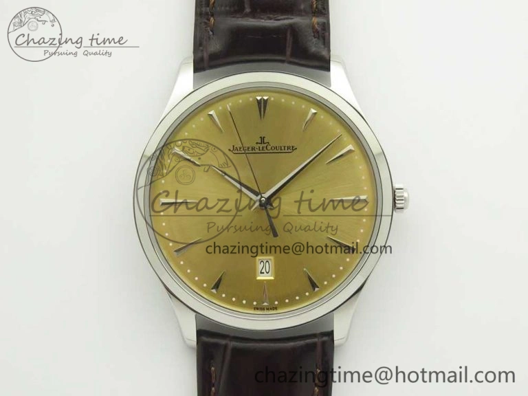 Master Ultra Thin Date 1288420 ZF 1:1 Best Edition Gold Dial on Brown Leather Strap A899 1