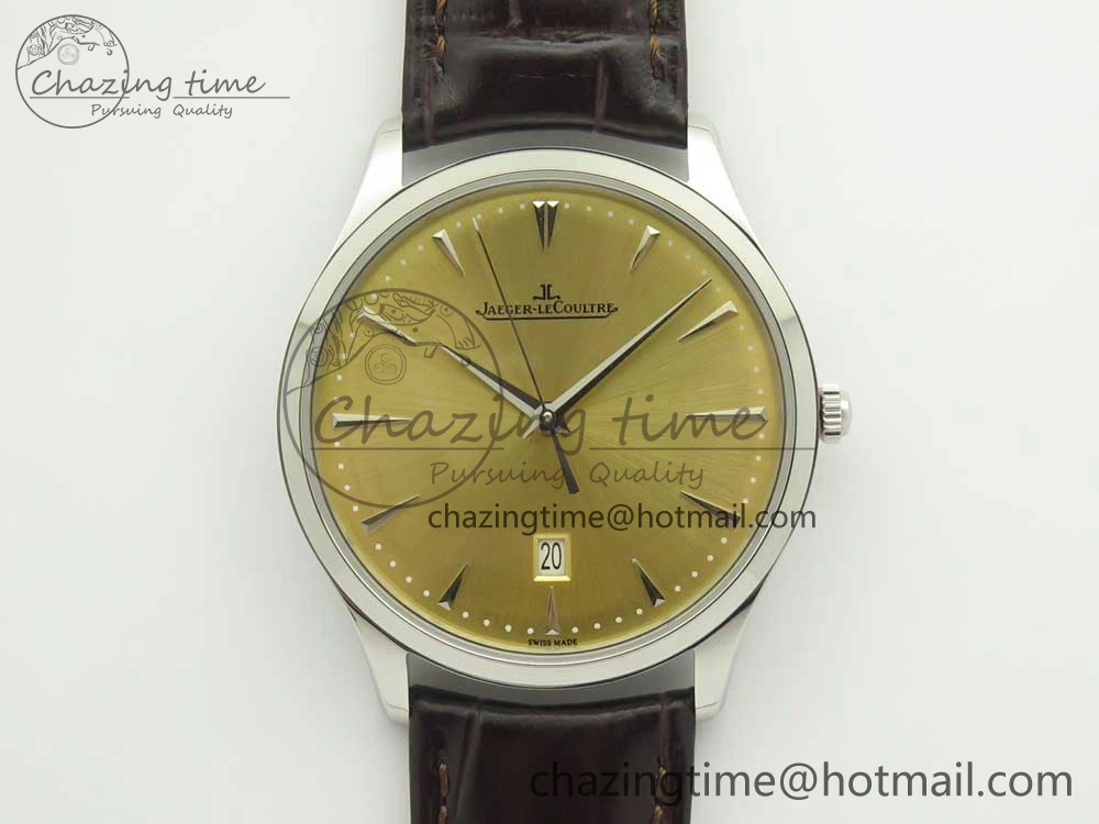 Master Ultra Thin Date 1288420 ZF 1:1 Best Edition Gold Dial on Brown Leather Strap A899 1
