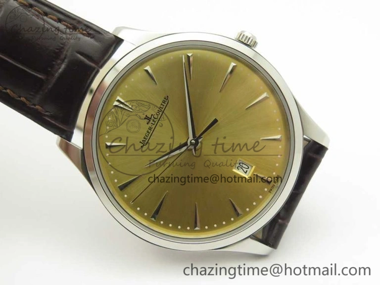 Master Ultra Thin Date 1288420 ZF 1:1 Best Edition Gold Dial on Brown Leather Strap A899 1