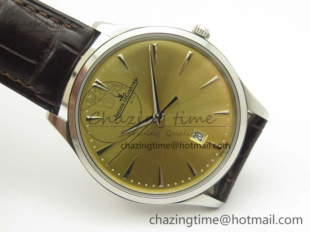 Master Ultra Thin Date 1288420 ZF 1:1 Best Edition Gold Dial on Brown Leather Strap A899 1
