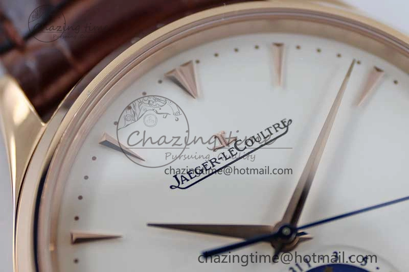 Master Ultra Thin Moon 1362520 RG Q8F 1:1 Best Edition White Dial on Brown Leather Strap A925