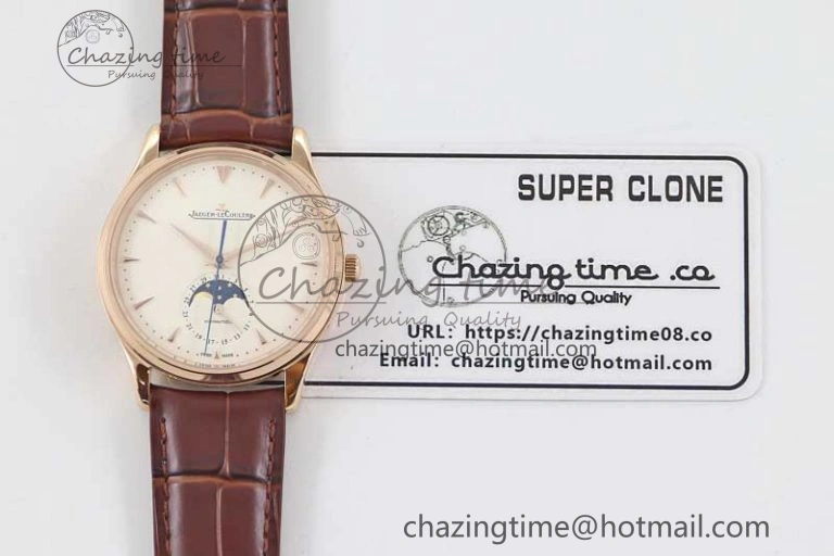 Master Ultra Thin Moon 1362520 RG Q8F 1:1 Best Edition White Dial on Brown Leather Strap A925