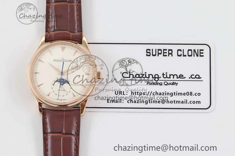 Master Ultra Thin Moon 1362520 RG Q8F 1:1 Best Edition White Dial on Brown Leather Strap A925
