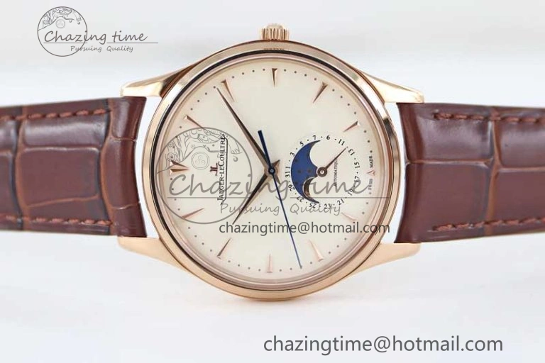 Master Ultra Thin Moon 1362520 RG Q8F 1:1 Best Edition White Dial on Brown Leather Strap A925