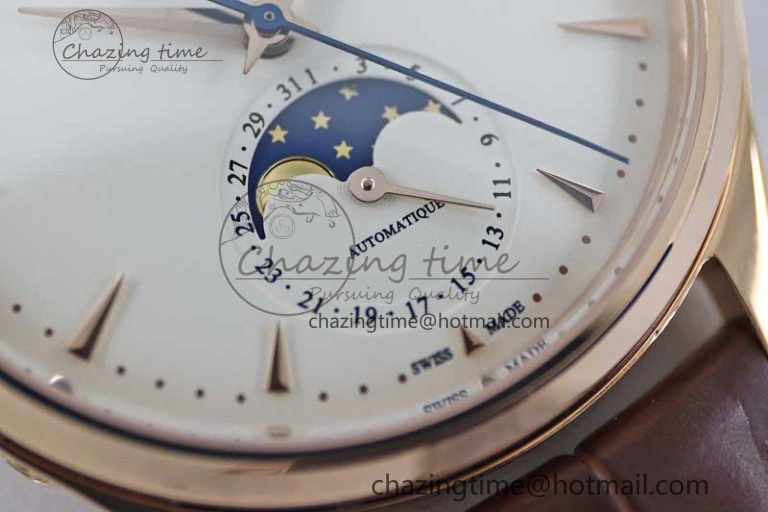 Master Ultra Thin Moon 1362520 RG Q8F 1:1 Best Edition White Dial on Brown Leather Strap A925