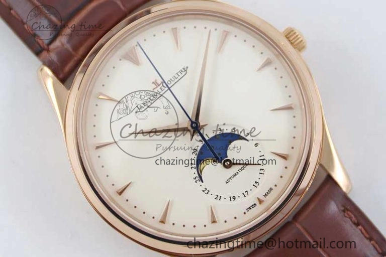 Master Ultra Thin Moon 1362520 RG Q8F 1:1 Best Edition White Dial on Brown Leather Strap A925
