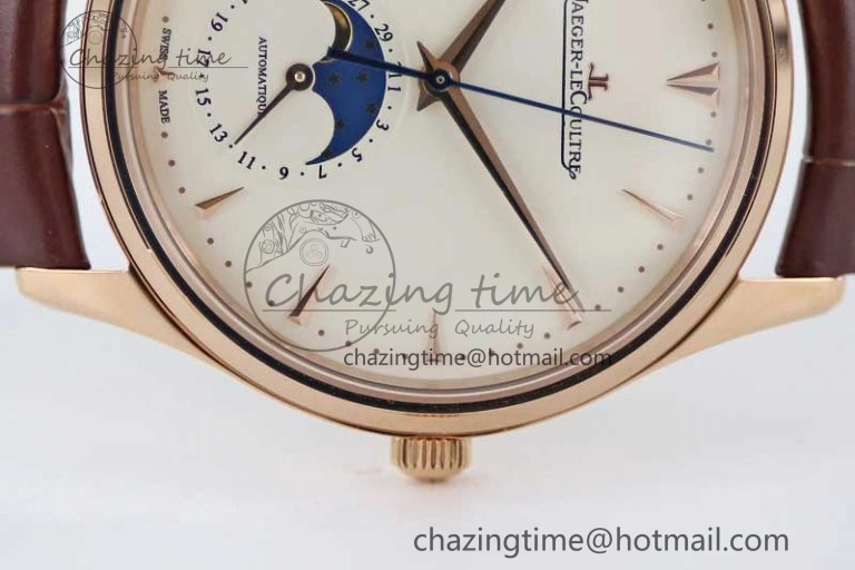 Master Ultra Thin Moon 1362520 RG Q8F 1:1 Best Edition White Dial on Brown Leather Strap A925