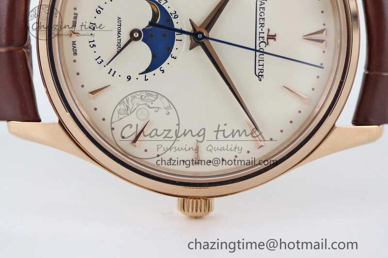 Master Ultra Thin Moon 1362520 RG Q8F 1:1 Best Edition White Dial on Brown Leather Strap A925