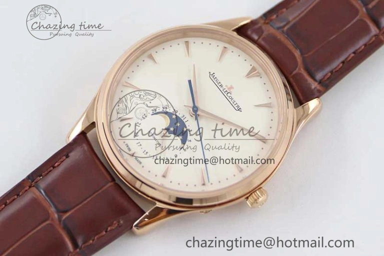 Master Ultra Thin Moon 1362520 RG Q8F 1:1 Best Edition White Dial on Brown Leather Strap A925