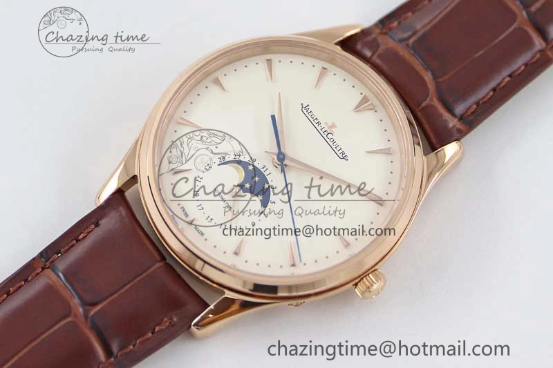 Master Ultra Thin Moon 1362520 RG Q8F 1:1 Best Edition White Dial on Brown Leather Strap A925