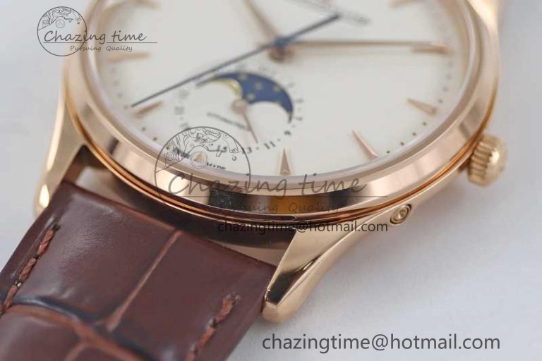Master Ultra Thin Moon 1362520 RG Q8F 1:1 Best Edition White Dial on Brown Leather Strap A925