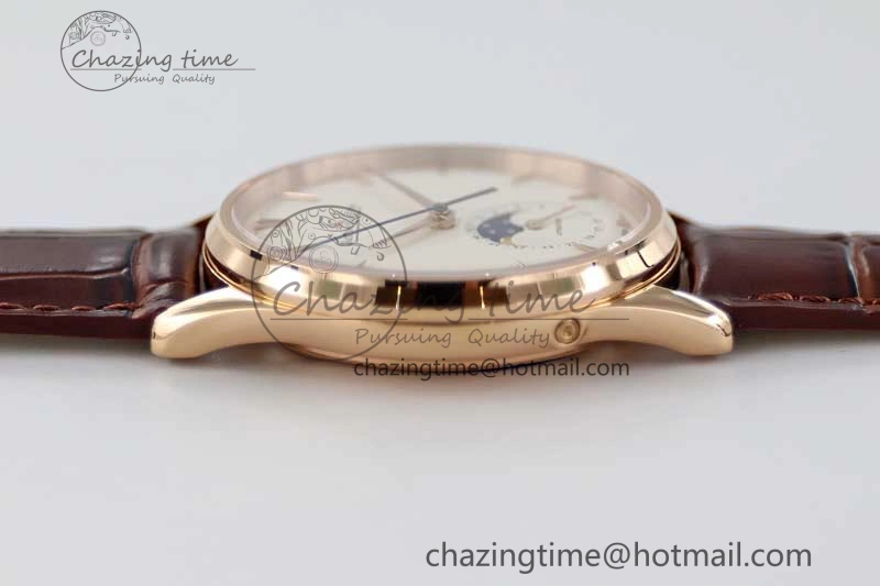 Master Ultra Thin Moon 1362520 RG Q8F 1:1 Best Edition White Dial on Brown Leather Strap A925