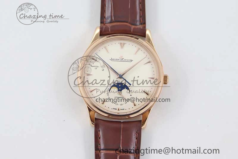 Master Ultra Thin Moon 1362520 RG Q8F 1:1 Best Edition White Dial on Brown Leather Strap A925