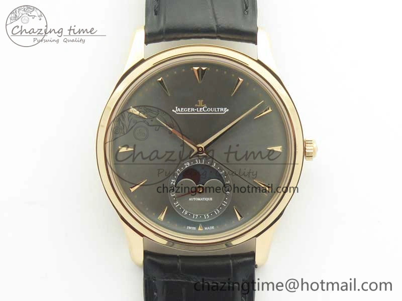 Master Ultra Thin Moon 1362520 RG ZF 1:1 Best Edition Gray Dial on Black Leather Strap A925