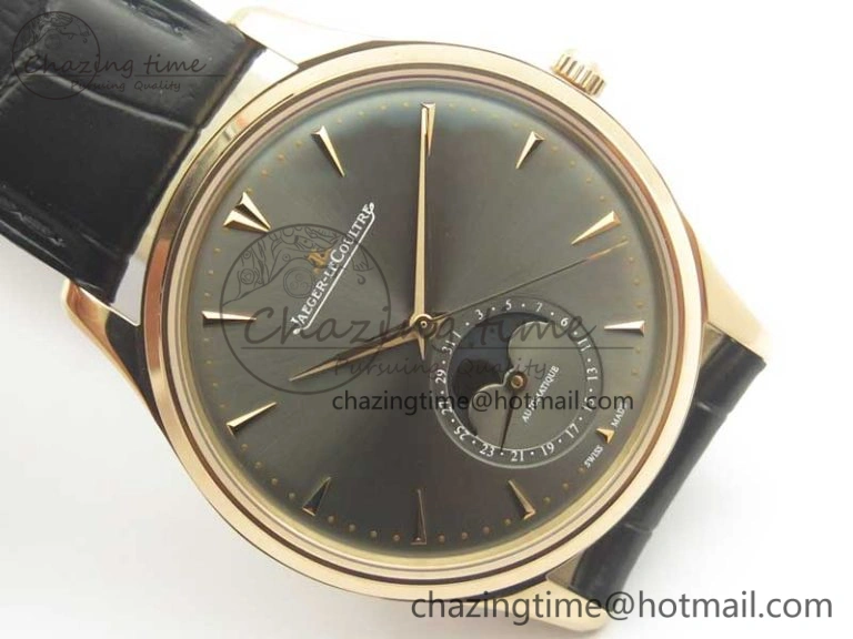 Master Ultra Thin Moon 1362520 RG ZF 1:1 Best Edition Gray Dial on Black Leather Strap A925