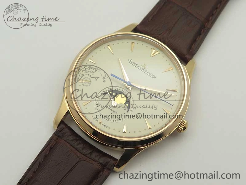 Master Ultra Thin Moon 1362520 RG ZF 1:1 Best Edition White Dial on Brown Leather Strap A925