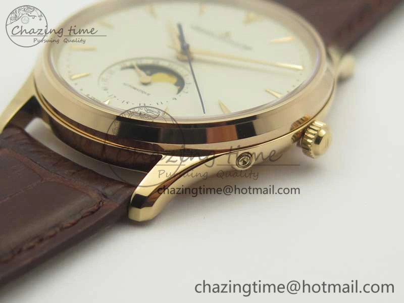 Master Ultra Thin Moon 1362520 RG ZF 1:1 Best Edition White Dial on Brown Leather Strap A925