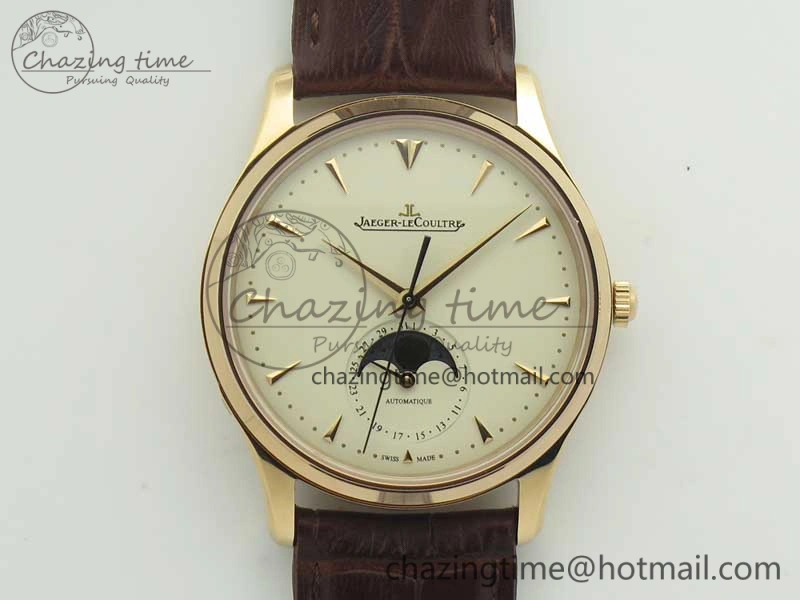 Master Ultra Thin Moon 1362520 RG ZF 1:1 Best Edition White Dial on Brown Leather Strap A925