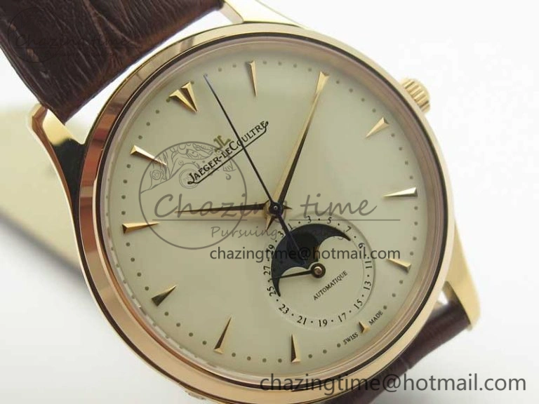 Master Ultra Thin Moon 1362520 RG ZF 1:1 Best Edition White Dial on Brown Leather Strap A925