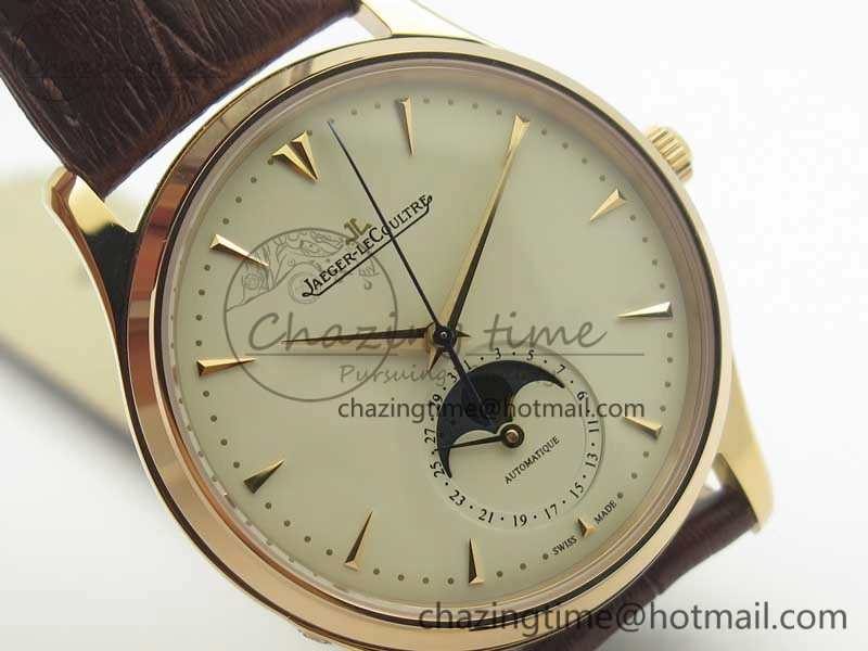 Master Ultra Thin Moon 1362520 RG ZF 1:1 Best Edition White Dial on Brown Leather Strap A925