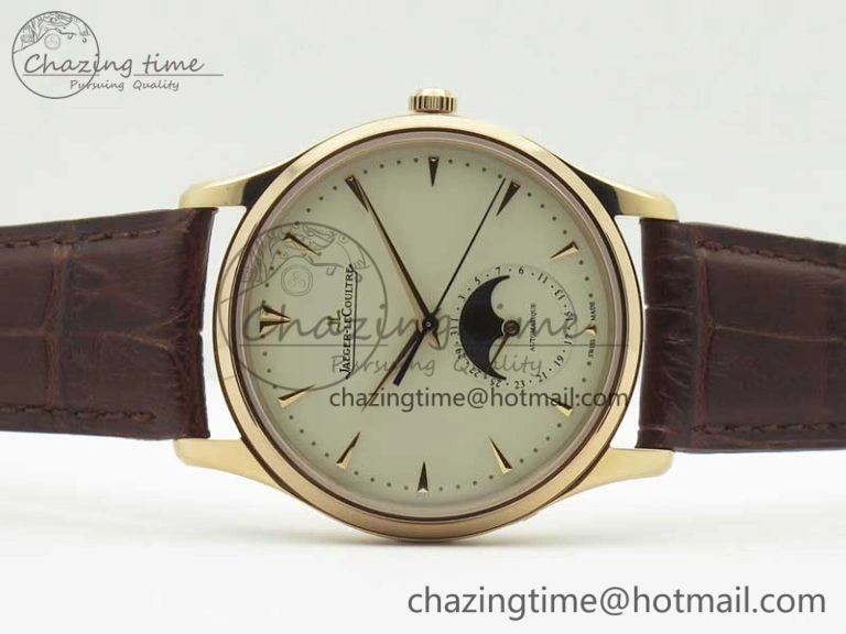 Master Ultra Thin Moon 1362520 RG ZF 1:1 Best Edition White Dial on Brown Leather Strap A925