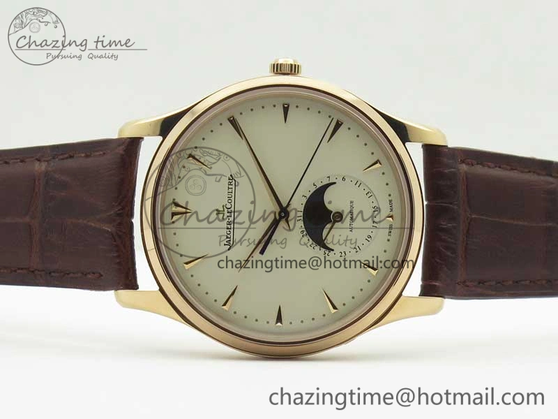 Master Ultra Thin Moon 1362520 RG ZF 1:1 Best Edition White Dial on Brown Leather Strap A925