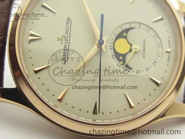 Master Ultra Thin Moon 1362520 RG ZF 1:1 Best Edition White Dial on Brown Leather Strap A925