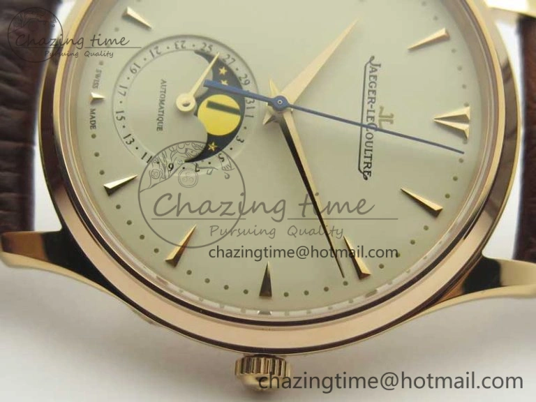 Master Ultra Thin Moon 1362520 RG ZF 1:1 Best Edition White Dial on Brown Leather Strap A925