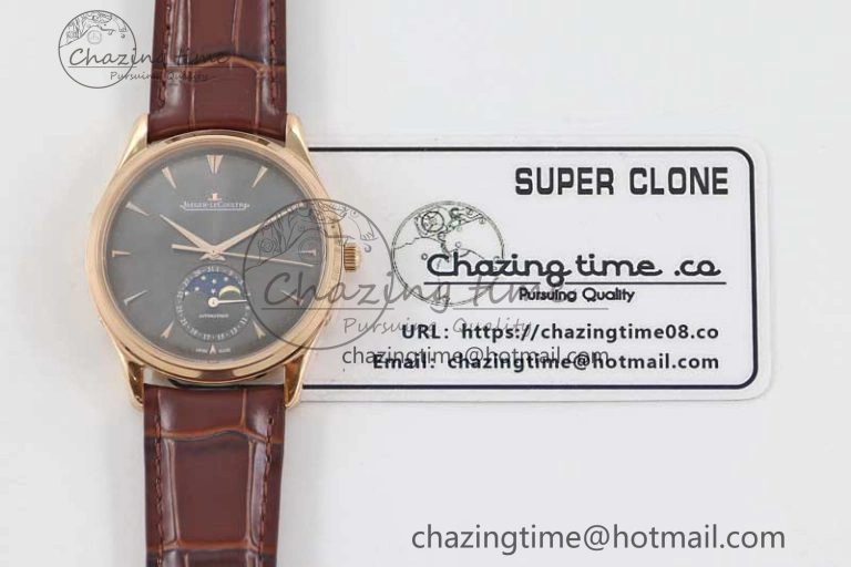 Master Ultra Thin Moon 136255J RG Q8F 1:1 Best Edition Gray Dial on Browm Leather Strap A925