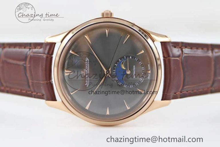 Master Ultra Thin Moon 136255J RG Q8F 1:1 Best Edition Gray Dial on Browm Leather Strap A925