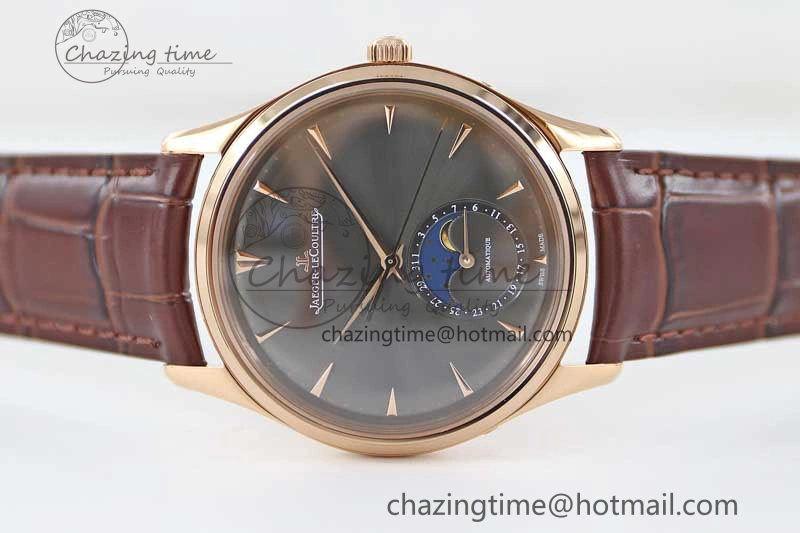 Master Ultra Thin Moon 136255J RG Q8F 1:1 Best Edition Gray Dial on Browm Leather Strap A925