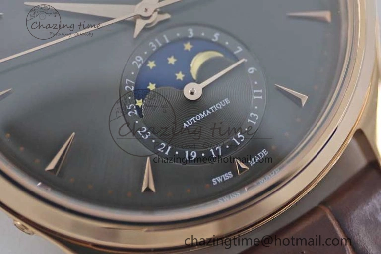 Master Ultra Thin Moon 136255J RG Q8F 1:1 Best Edition Gray Dial on Browm Leather Strap A925