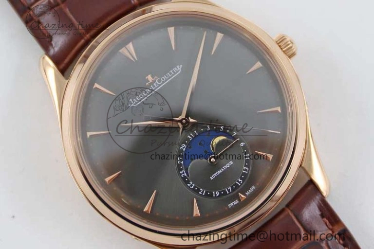 Master Ultra Thin Moon 136255J RG Q8F 1:1 Best Edition Gray Dial on Browm Leather Strap A925