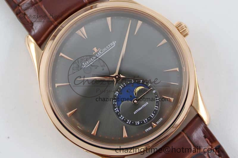 Master Ultra Thin Moon 136255J RG Q8F 1:1 Best Edition Gray Dial on Browm Leather Strap A925