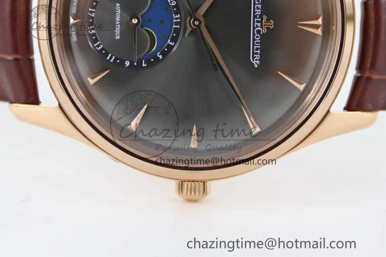 Master Ultra Thin Moon 136255J RG Q8F 1:1 Best Edition Gray Dial on Browm Leather Strap A925